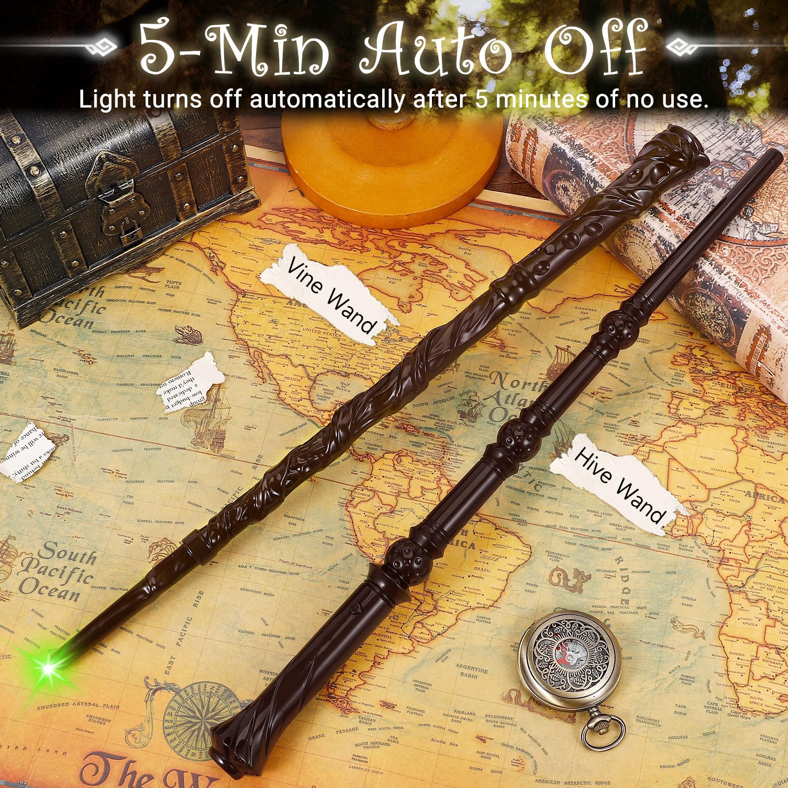 2-Pack Light Up Wizard Wands with Sounds & 4 Colors – Hive & Vine Set for Kids