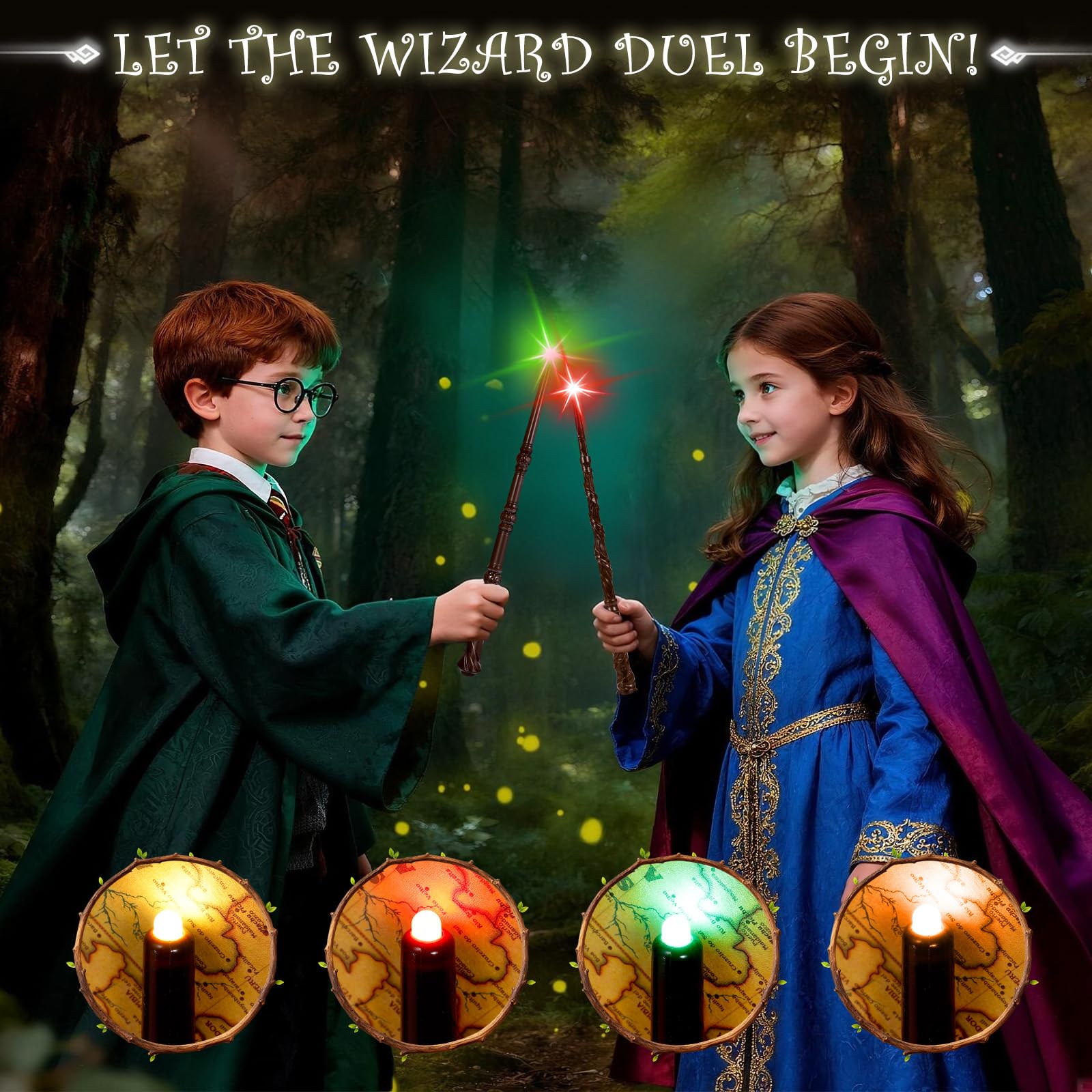 2-Pack Light Up Wizard Wands with Sounds & 4 Colors – Hive & Vine Set for Kids