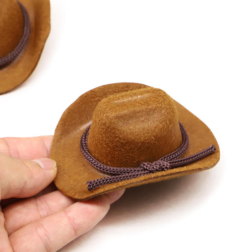 2-Pack Miniature Cowboy Hats 1:6 Scale - Flocked Material Brown & Black for Dollhouse, Fairy Garden, Terrarium Decor
