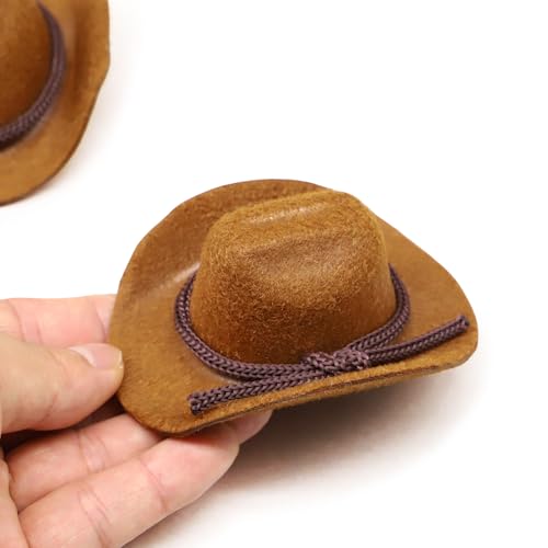 2-Pack Miniature Cowboy Hats 1:6 Scale - Flocked Material Brown & Black for Dollhouse, Fairy Garden, Terrarium Decor