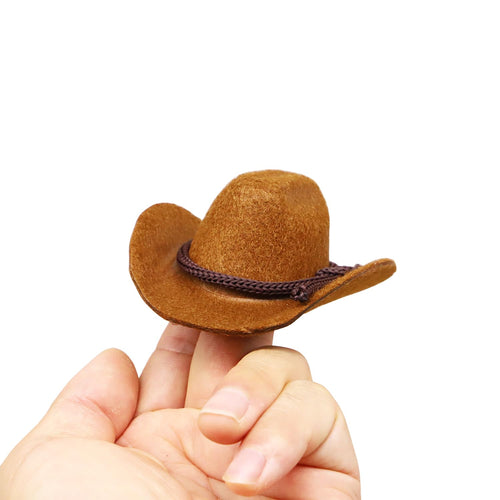 2-Pack Miniature Cowboy Hats 1:6 Scale - Flocked Material Brown & Black for Dollhouse, Fairy Garden, Terrarium Decor