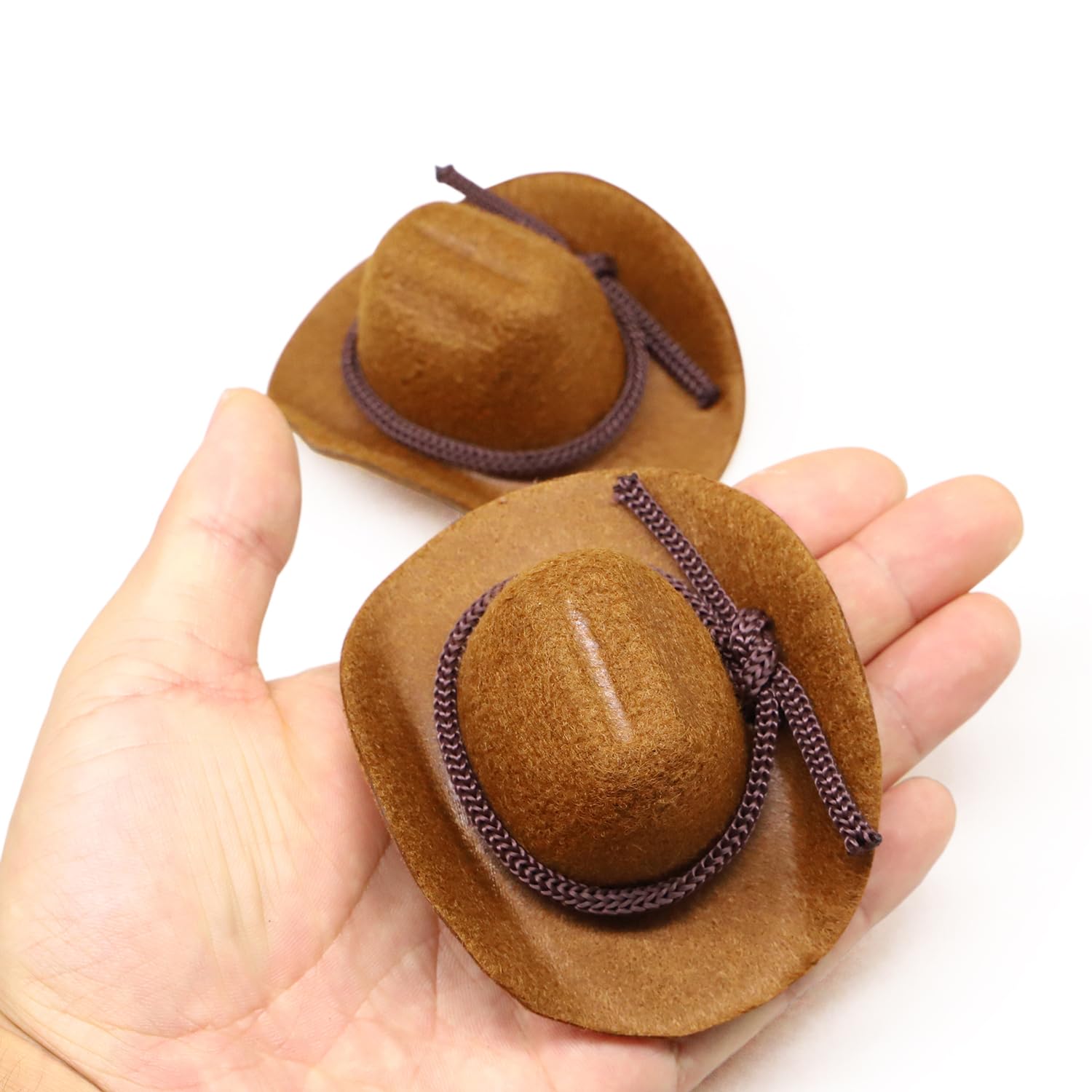 2-Pack Miniature Cowboy Hats 1:6 Scale - Flocked Material Brown & Black for Dollhouse, Fairy Garden, Terrarium Decor