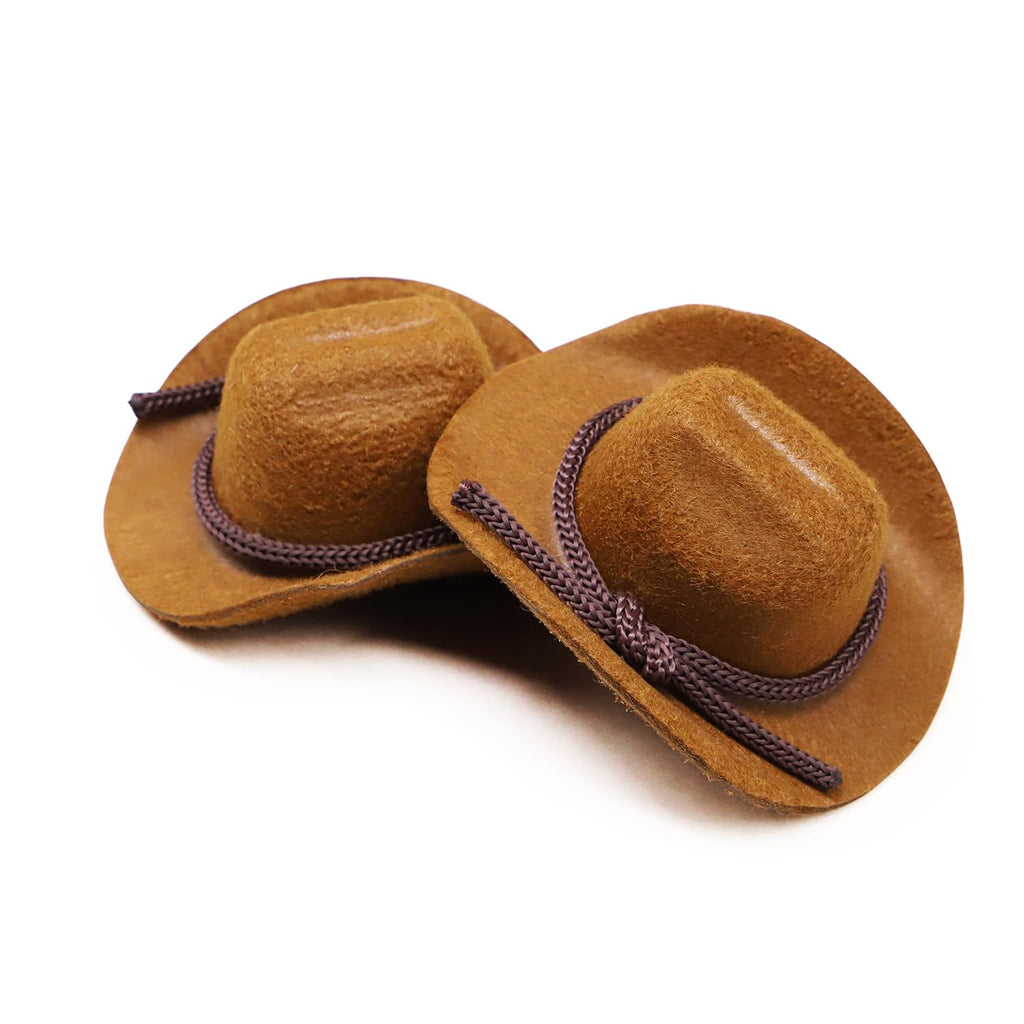 2-Pack Miniature Cowboy Hats 1:6 Scale - Flocked Material Brown & Black for Dollhouse, Fairy Garden, Terrarium Decor