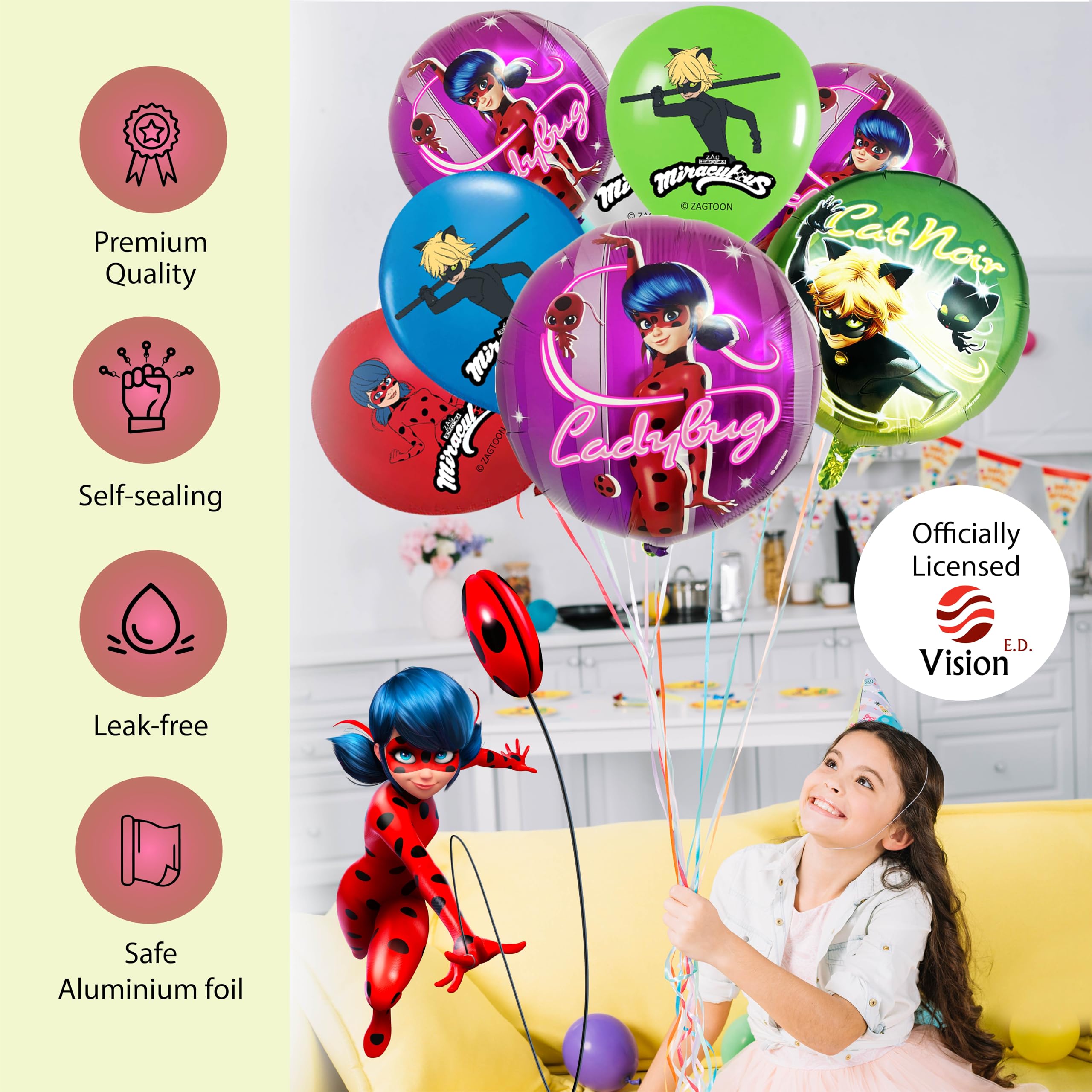 2-Pack Miraculous Ladybug Foil Balloons – 20-Inch Helium or Air Party Decorations