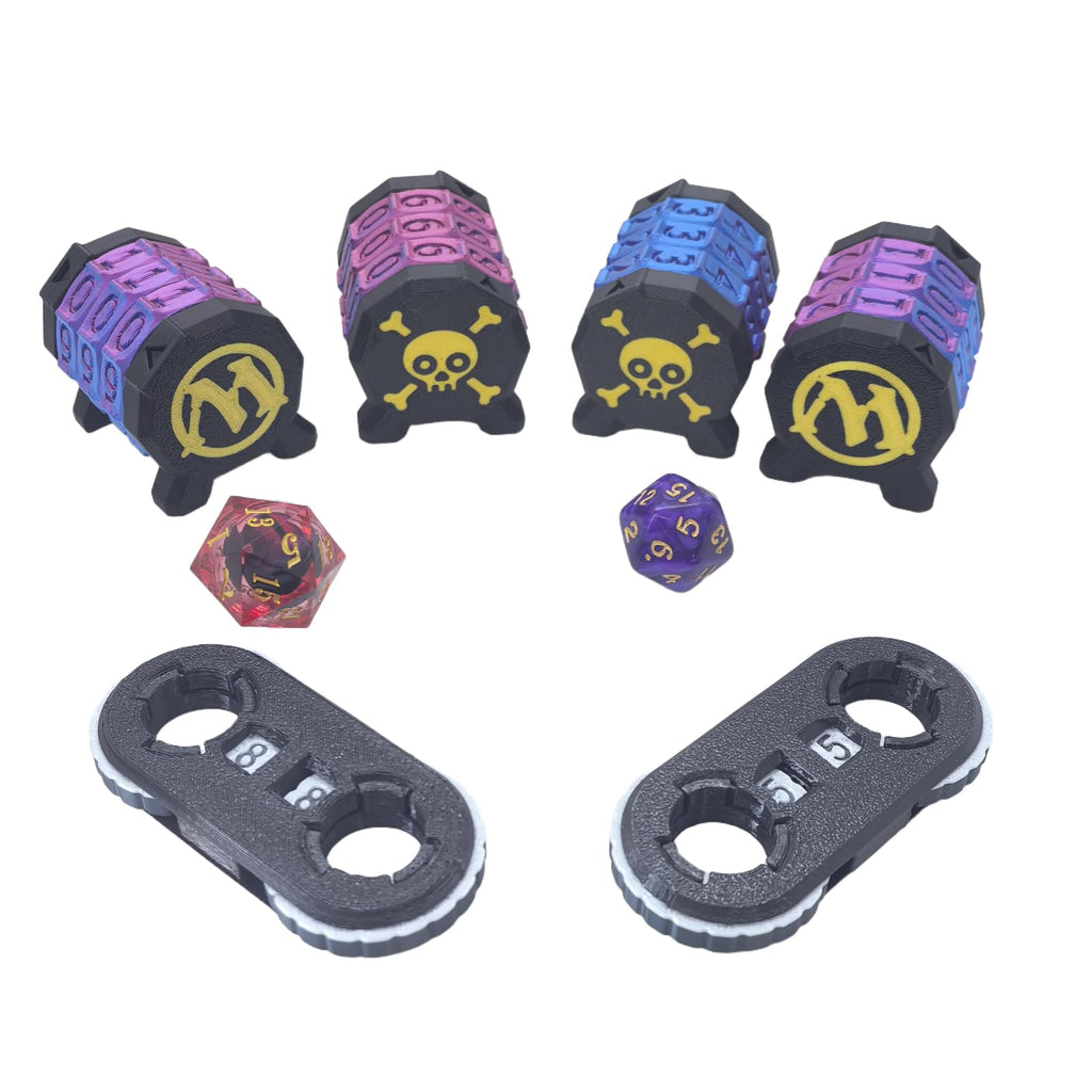 2 Pack MTG Life Counter - HP Tracker with Skull Pattern, Black & Golden, PLA Wheel Tracks Up to 999 for D&D Tabletop RPG