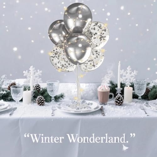2-Pack Silver Balloon Stand Kit with LED Lights – Table Centerpieces for Birthday, Wedding, Baby Shower Decorations
