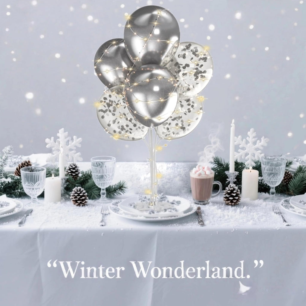 2-Pack Silver Balloon Stand Kit with LED Lights – Table Centerpieces for Birthday, Wedding, Baby Shower Decorations