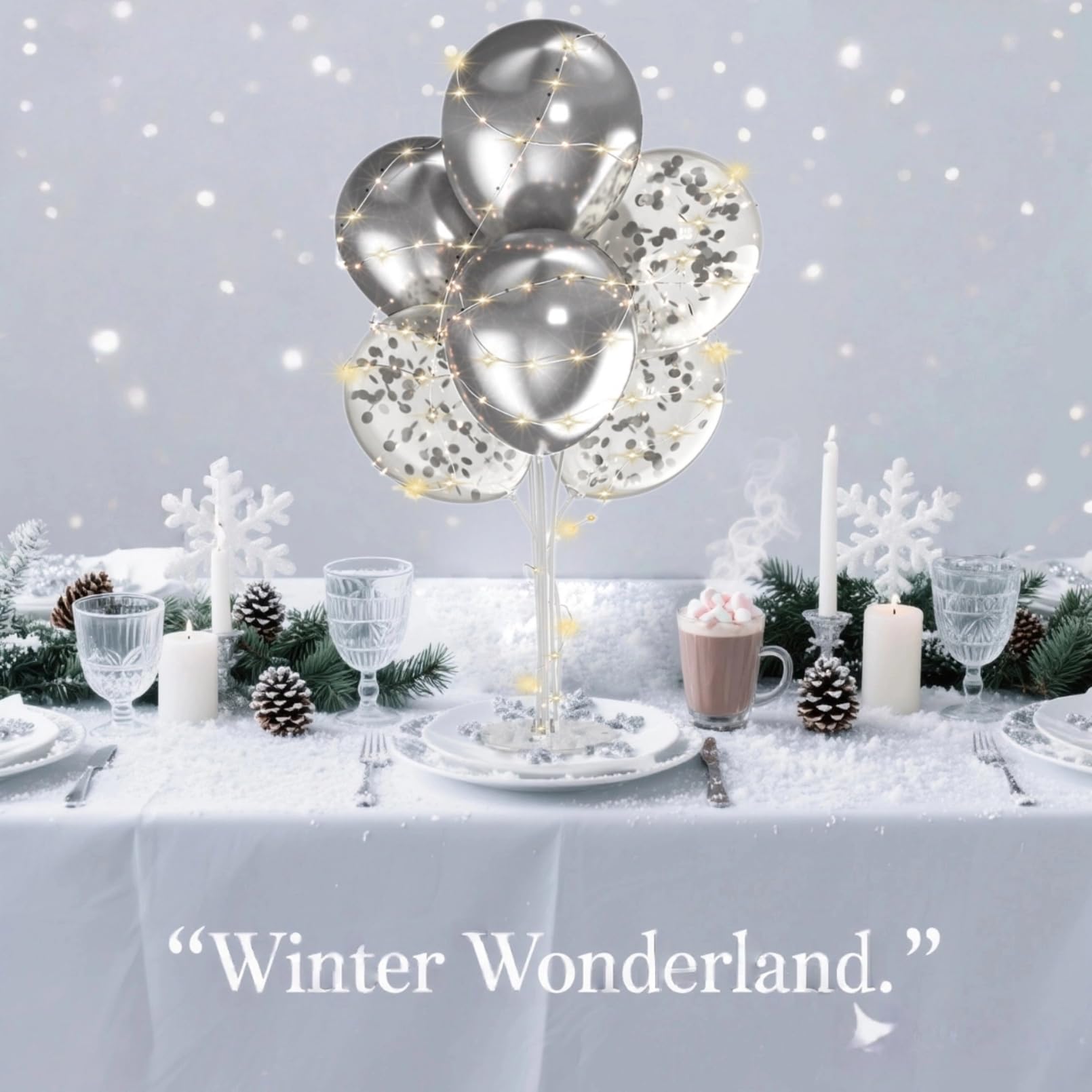 2-Pack Silver Balloon Stand Kit with LED Lights – Table Centerpieces for Birthday, Wedding, Baby Shower Decorations