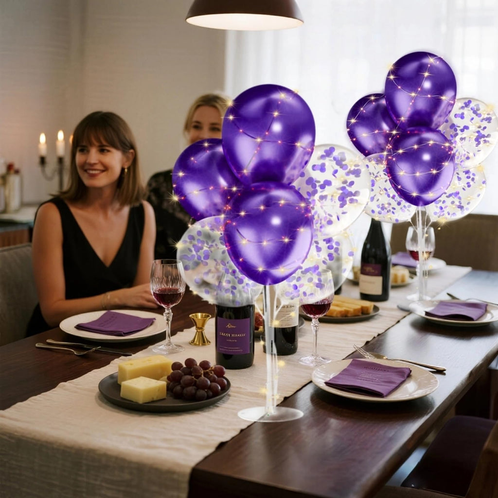 2-Pack Silver Balloon Stand Kit with LED Lights – Table Centerpieces for Birthday, Wedding, Baby Shower Decorations