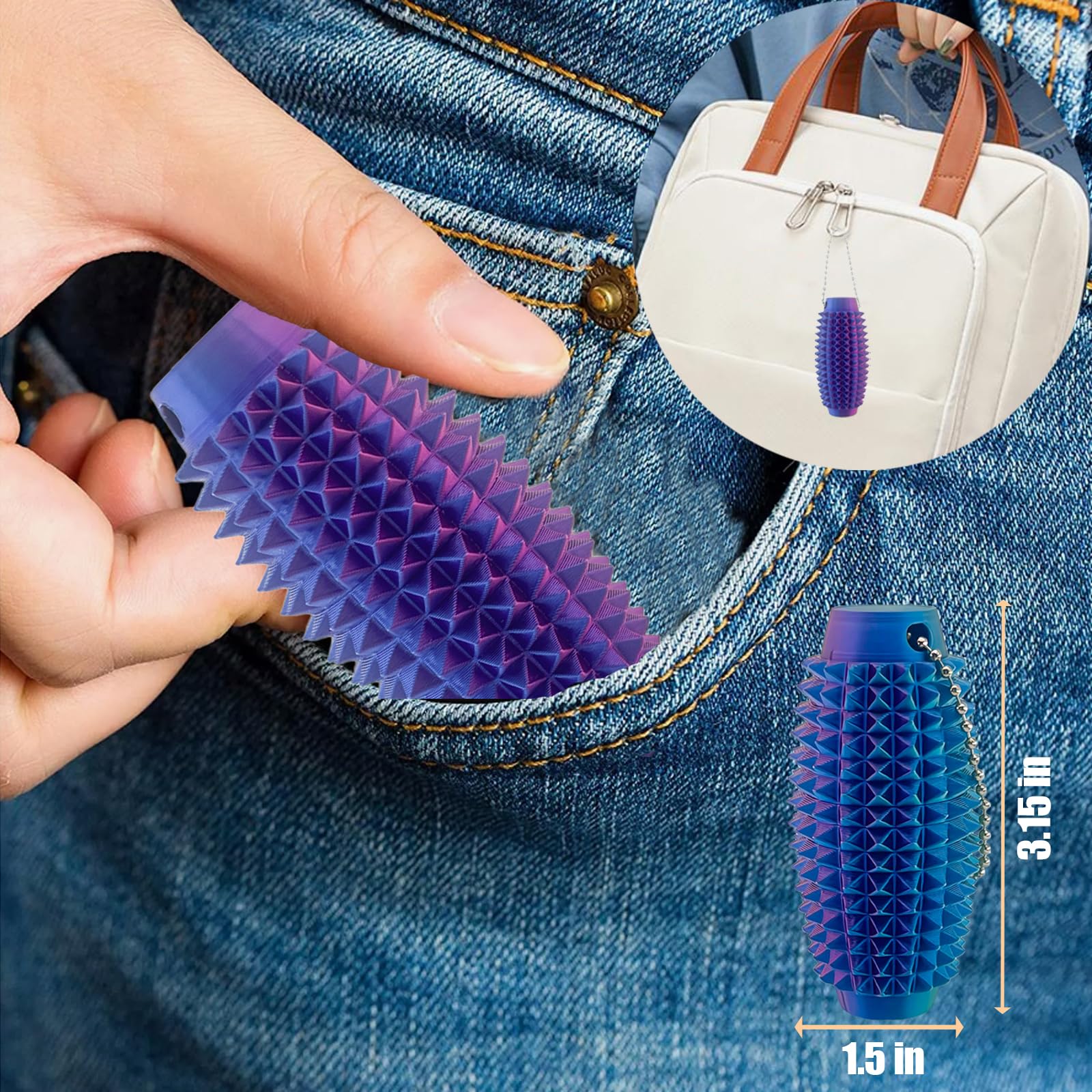 2-Pack Spiky Stim Keychain – 3D Printed Fidget Toy for Anxiety Relief & Sensory Play (Upgrade Little Ouchies)