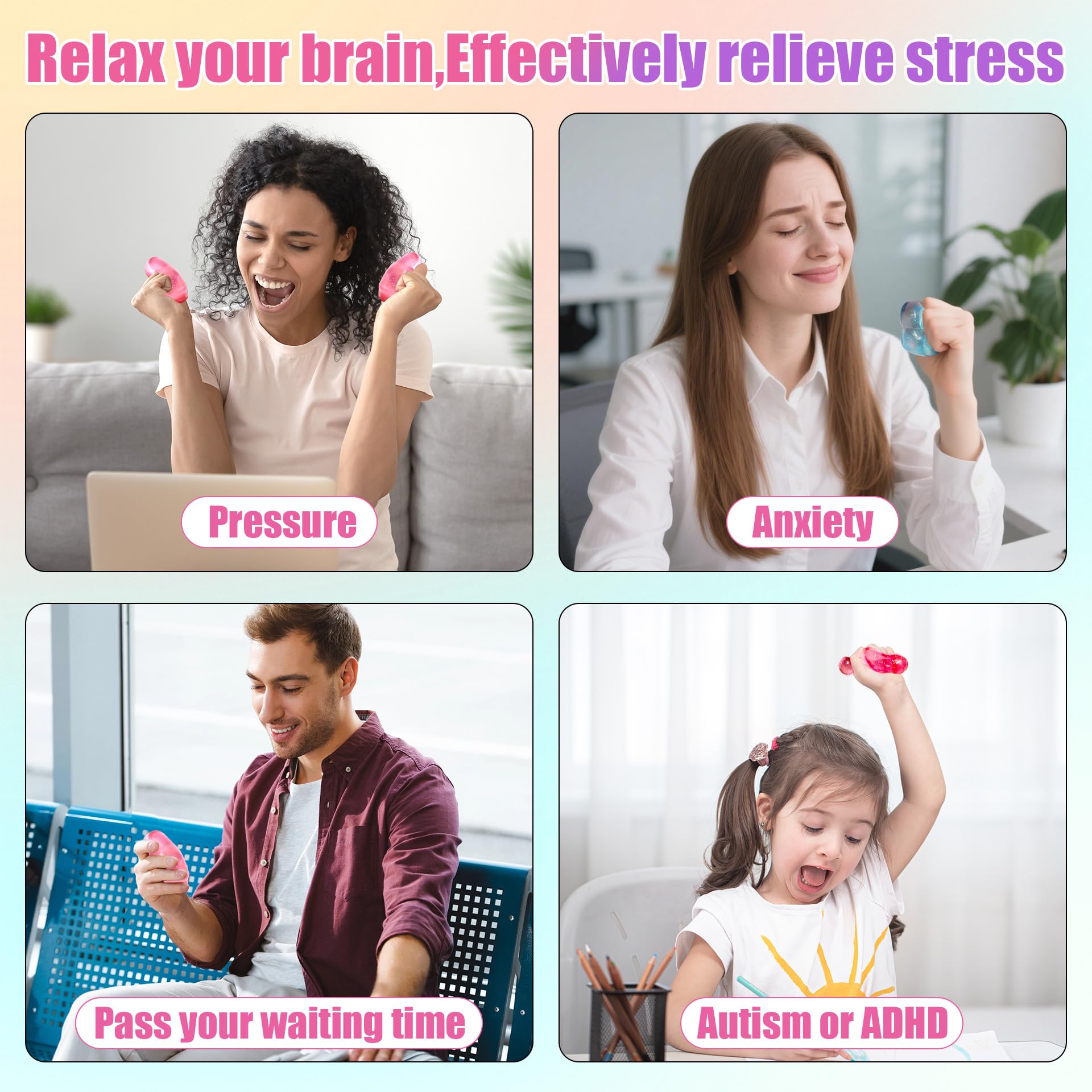 2-Pack Squishy Stress Cubes – Quiet Sensory Fidget Blocks for Anxiety & Focus (Blue & Pink, 2-Inch)