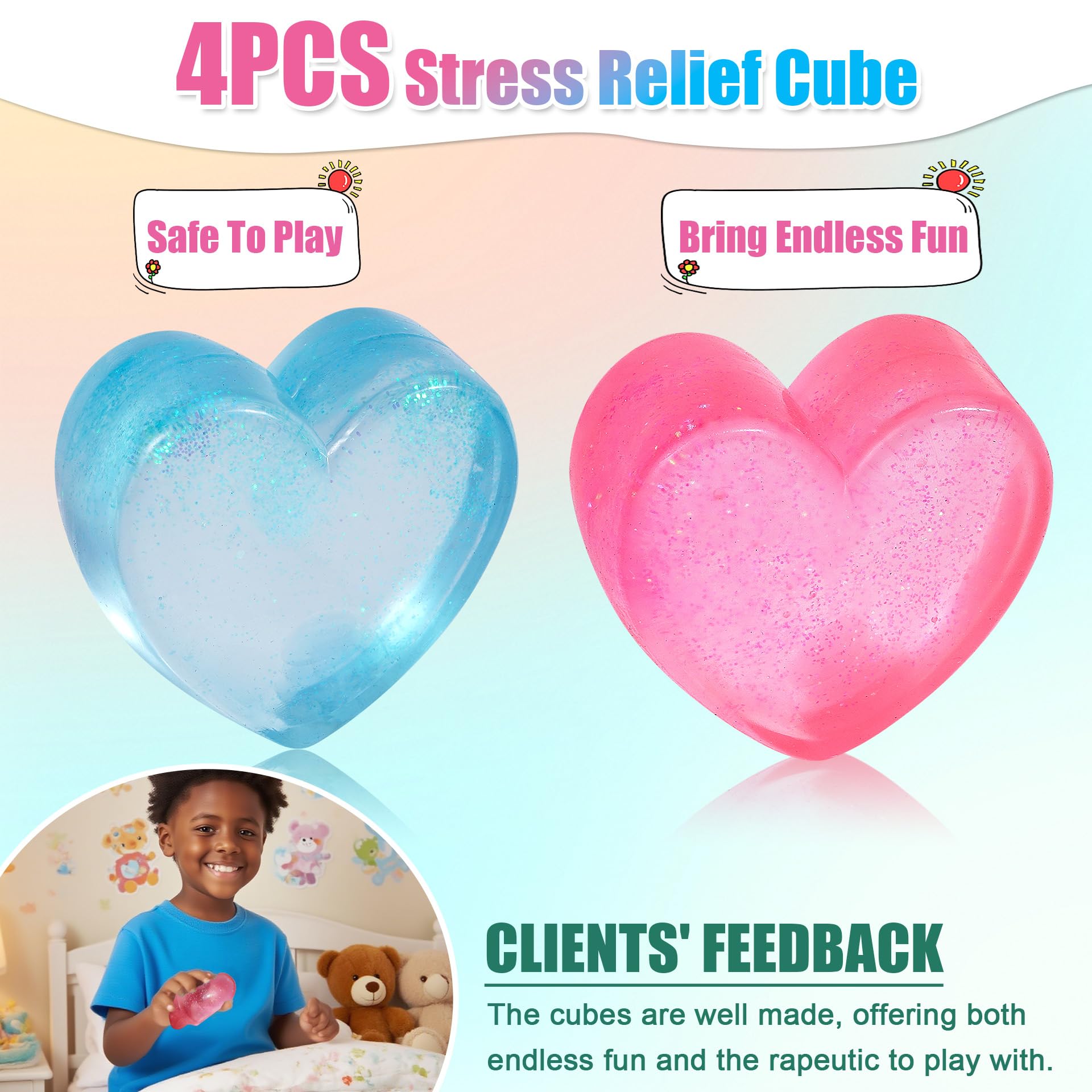 2-Pack Squishy Stress Cubes – Quiet Sensory Fidget Blocks for Anxiety & Focus (Blue & Pink, 2-Inch)