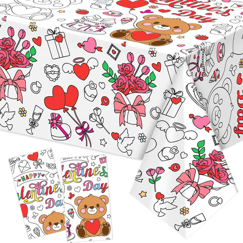 2-Pack Valentines Day Coloring Tablecloth Poster 54x108 Inches - Giant Kids Coloring Banner for Classroom Party Activities & Crafts