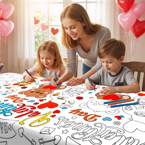 2-Pack Valentines Day Coloring Tablecloth Poster 54x108 Inches - Giant Kids Coloring Banner for Classroom Party Activities & Crafts