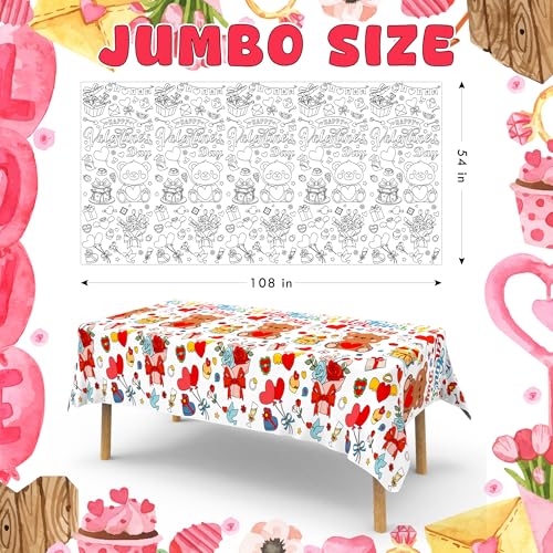 2-Pack Valentines Day Coloring Tablecloth Poster 54x108 Inches - Giant Kids Coloring Banner for Classroom Party Activities & Crafts