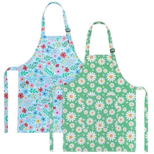 2 Pack Waterproof Kids Aprons with Pockets – Adjustable Toddler Painting and Cooking Apron by XLSXEXCL