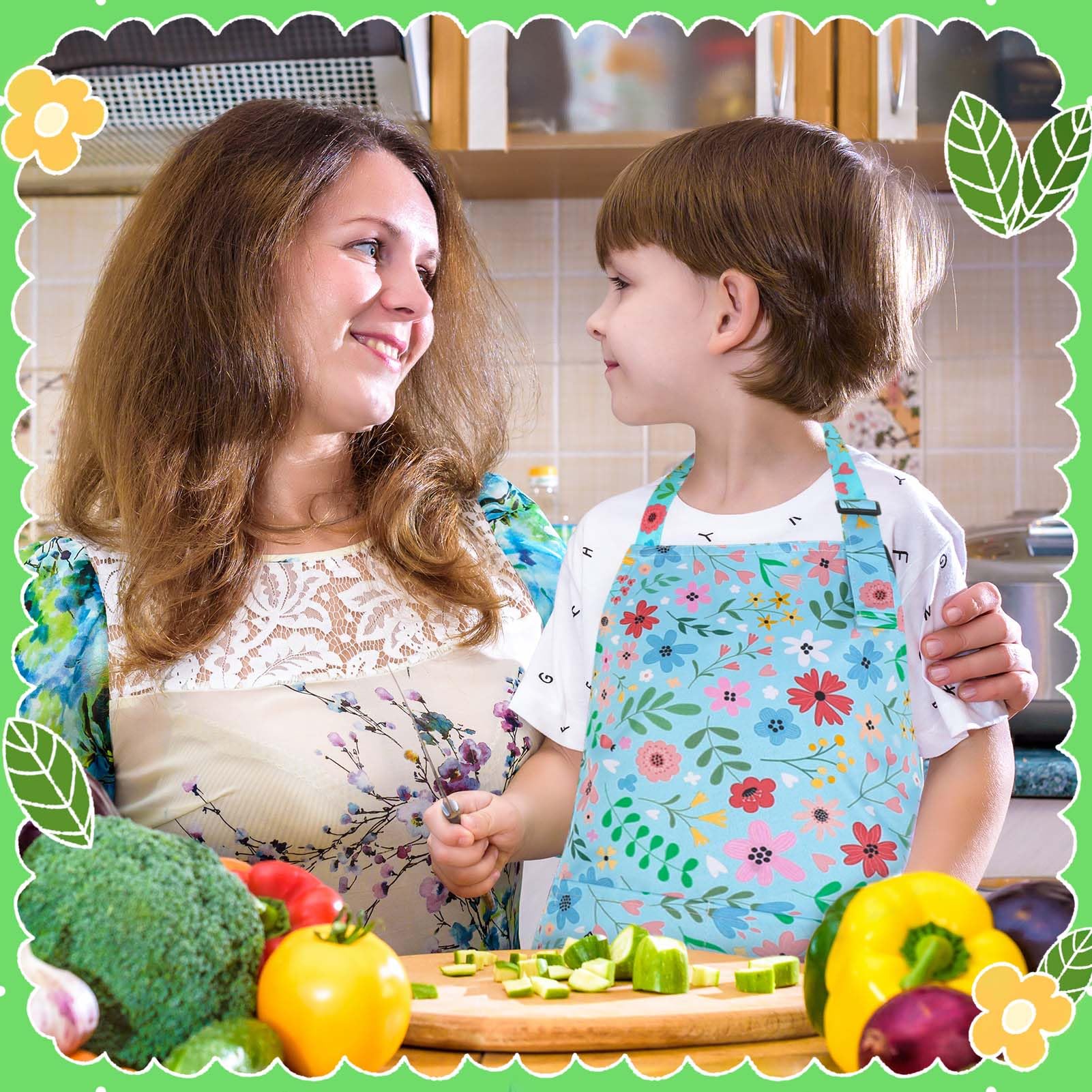 2 Pack Waterproof Kids Aprons with Pockets – Adjustable Toddler Painting and Cooking Apron by XLSXEXCL