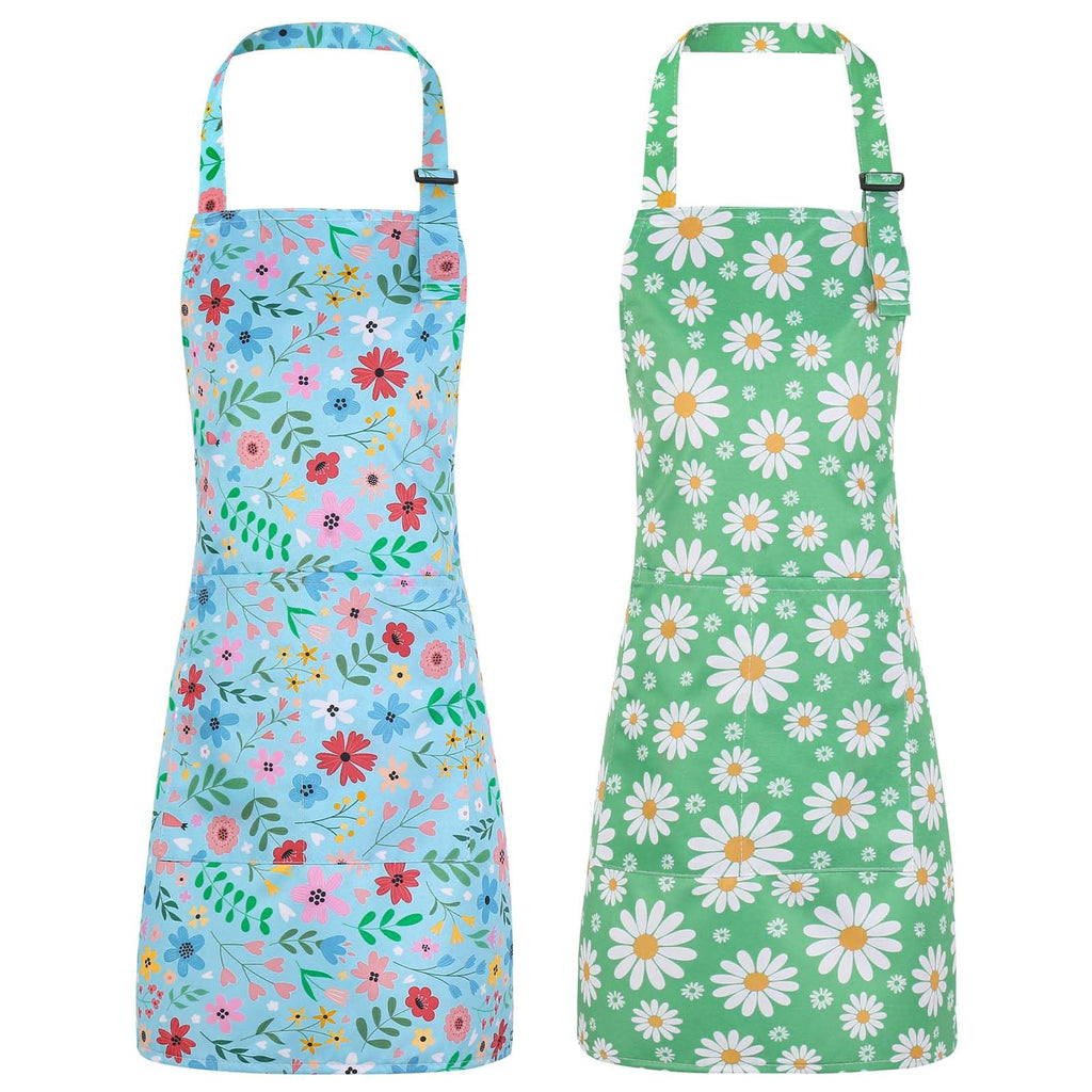 2 Pack Waterproof Kids Aprons with Pockets – Adjustable Toddler Painting and Cooking Apron by XLSXEXCL