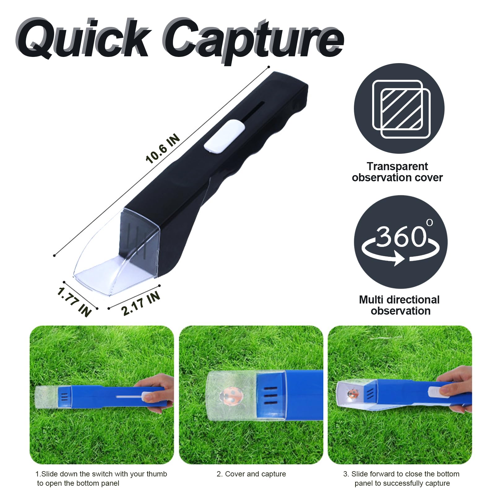 2-Piece Humane Small Animal Catcher – Quick Release Bug Container for Kids & Adults