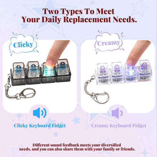 2-Piece Keyboard Fidget Toy Set for Adults – Creamy & Clicky Keychains with LED Lights (Purple)