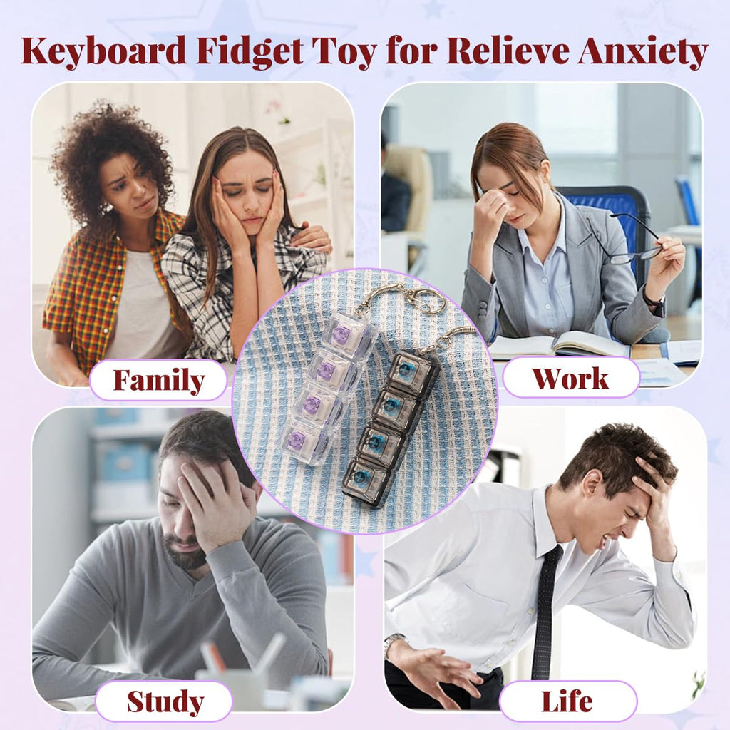 2-Piece Keyboard Fidget Toy Set for Adults – Creamy & Clicky Keychains with LED Lights (Purple)