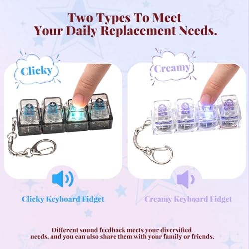 2-Piece Keyboard Fidget Toy Set for Adults – Creamy & Clicky Keychains with LED Lights (Purple)