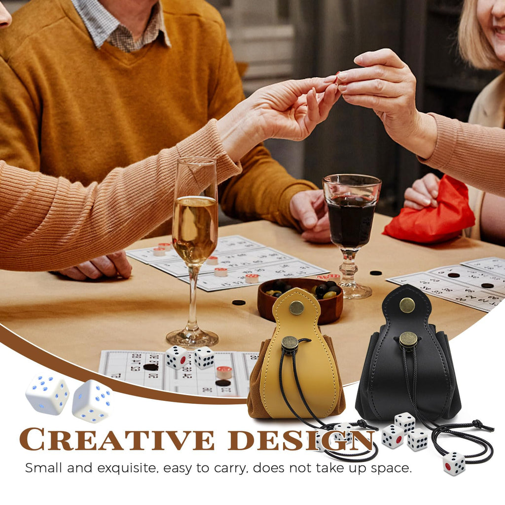 2-Piece PU Leather Dice Bag Set – Yellow and Black Drawstring Pouches for Dice, Coins &amp; Small Items