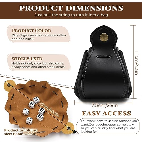 2-Piece PU Leather Dice Bag Set – Yellow and Black Drawstring Pouches for Dice, Coins &amp; Small Items
