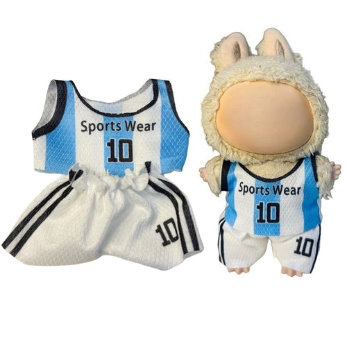 2-Piece Soccer Uniform for 17cm Labubu Dolls – Jersey and Shorts Set, Number 10 (No Doll)