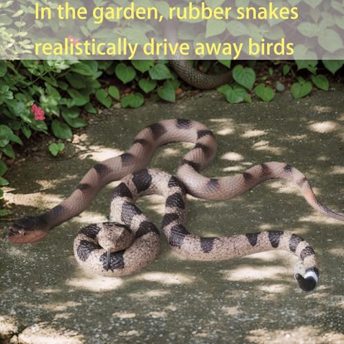 2 Realistic Fake Snakes for Garden Bird Deterrent & Prank Props - CJMYHOME Set of Rattlesnake and Pit Viper