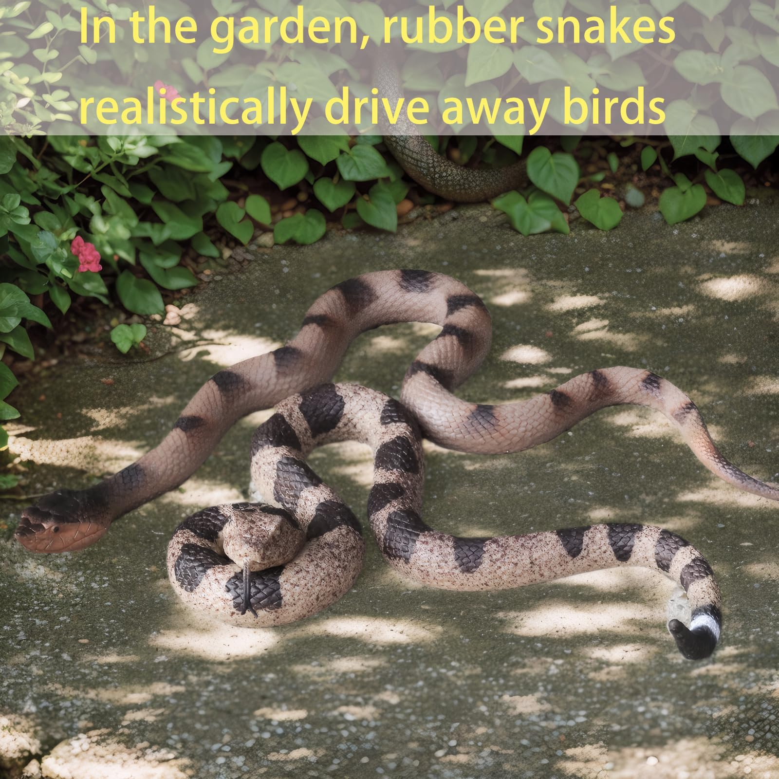 2 Realistic Fake Snakes for Garden Bird Deterrent & Prank Props - CJMYHOME Set of Rattlesnake and Pit Viper