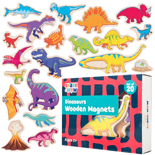 20 Dinosaur Wooden Magnets for Kids Ages 2+ - Chunky, Safe, Open-Ended Play