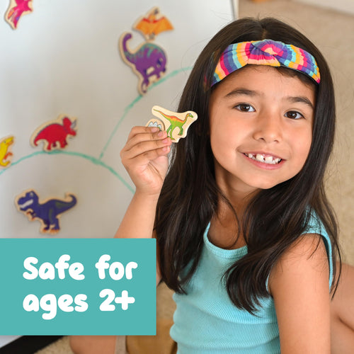 20 Dinosaur Wooden Magnets for Kids Ages 2+ - Chunky, Safe, Open-Ended Play