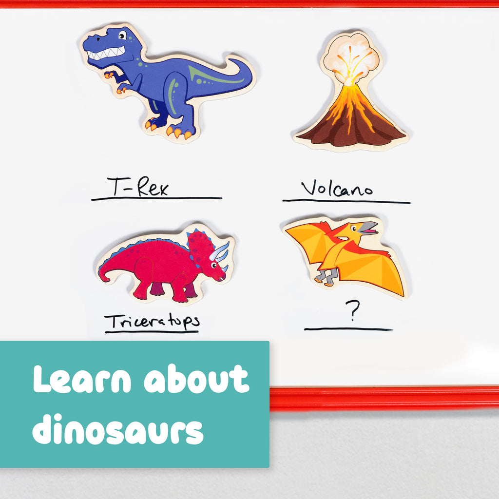 20 Dinosaur Wooden Magnets for Kids Ages 2+ - Chunky, Safe, Open-Ended Play