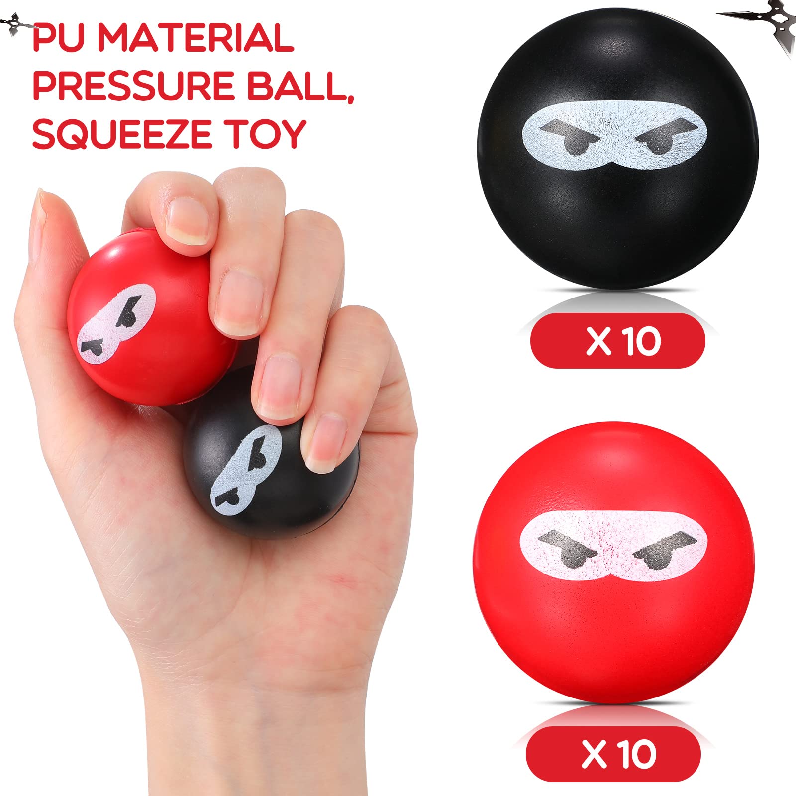 20 Jerify Ninja Stress Relief Balls – PU Foam Squeeze Fidget Toys, 1.57 in, Black & Red