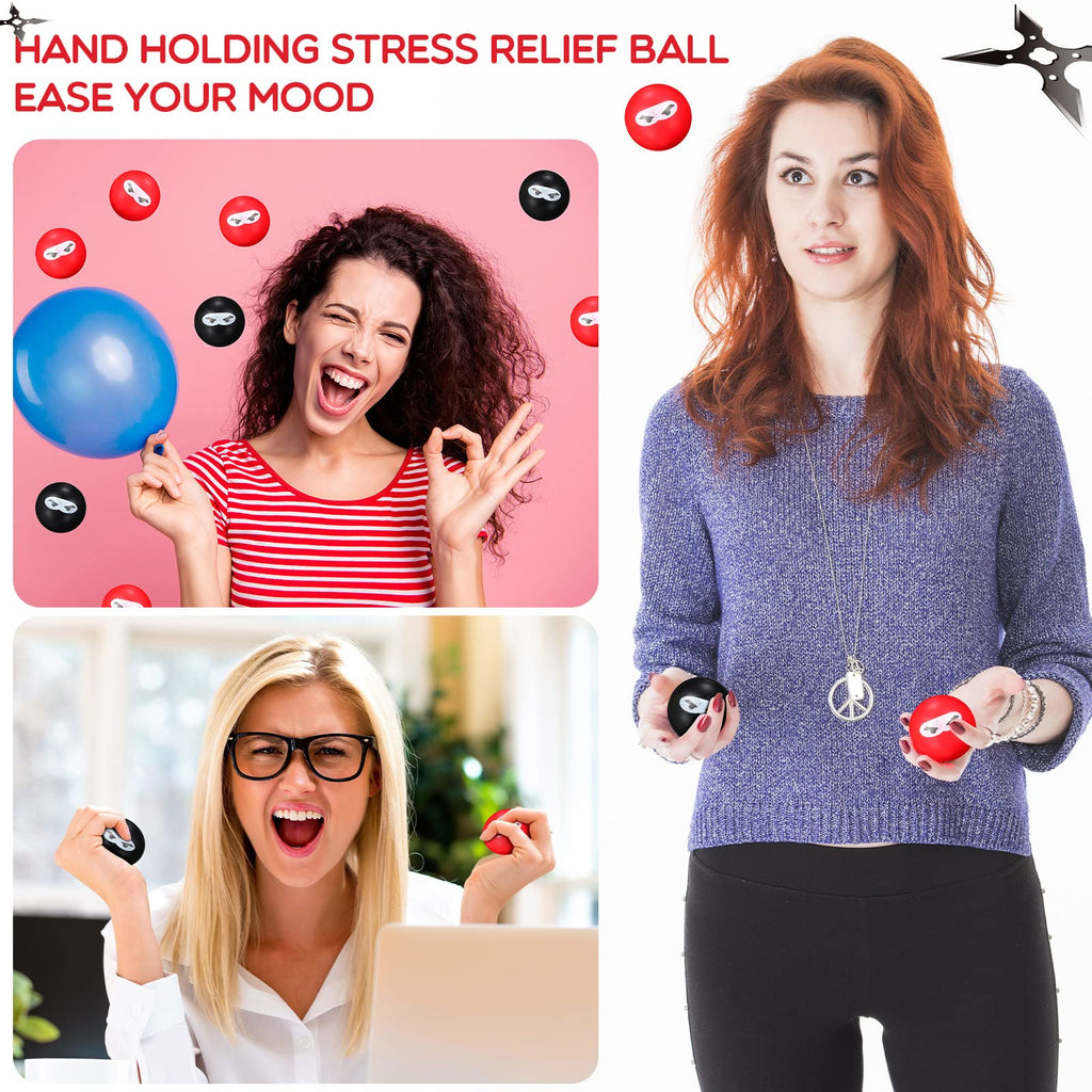 20 Jerify Ninja Stress Relief Balls – PU Foam Squeeze Fidget Toys, 1.57 in, Black & Red
