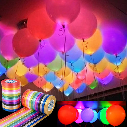 20 LED Balloons with 10 Color Ribbons - Glow in the Dark Party Supplies for Birthdays, Halloween, Christmas (Multicolored)