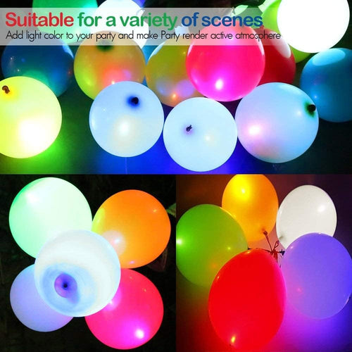 20 LED Balloons with 10 Color Ribbons - Glow in the Dark Party Supplies for Birthdays, Halloween, Christmas (Multicolored)