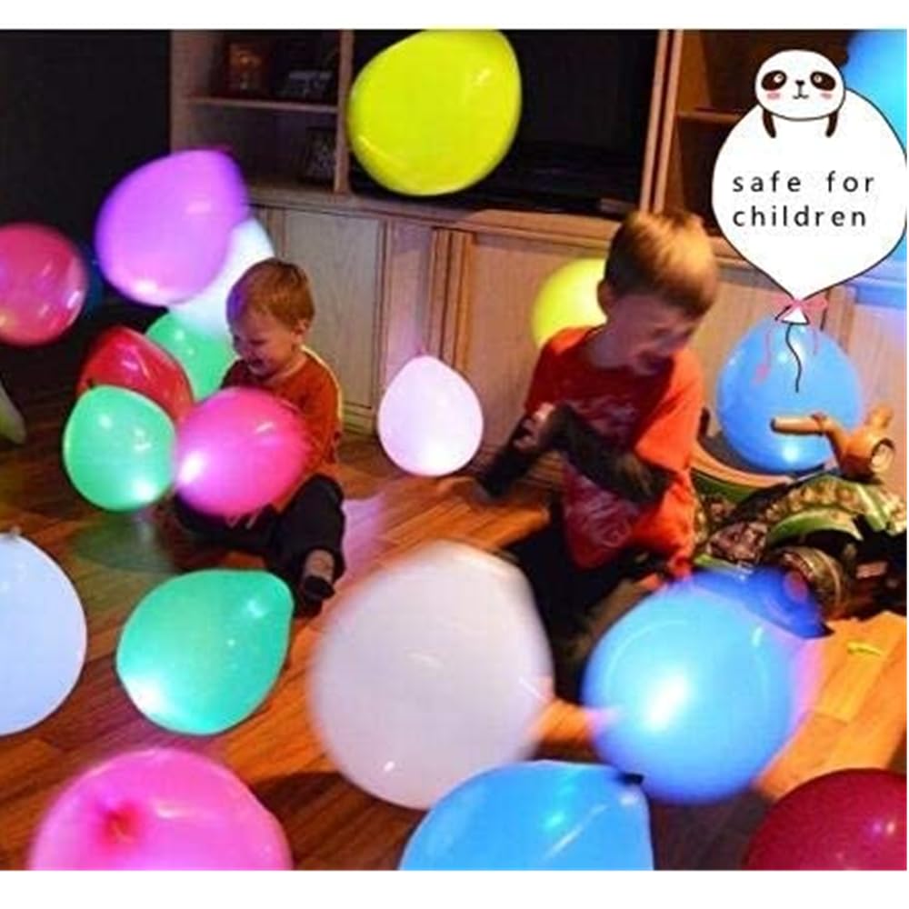20 LED Balloons with 10 Color Ribbons - Glow in the Dark Party Supplies for Birthdays, Halloween, Christmas (Multicolored)