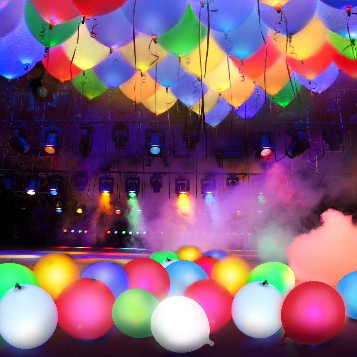 20 LED Balloons with 10 Color Ribbons - Glow in the Dark Party Supplies for Birthdays, Halloween, Christmas (Multicolored)