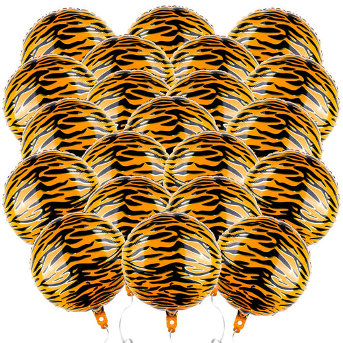 20 Pack 18-Inch Tiger Print Foil Balloons for Jungle Safari Birthday Party Decorations
