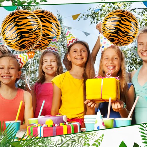 20 Pack 18-Inch Tiger Print Foil Balloons for Jungle Safari Birthday Party Decorations