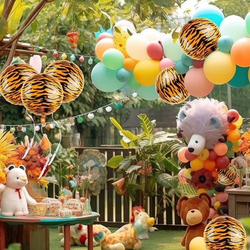 20 Pack 18-Inch Tiger Print Foil Balloons for Jungle Safari Birthday Party Decorations
