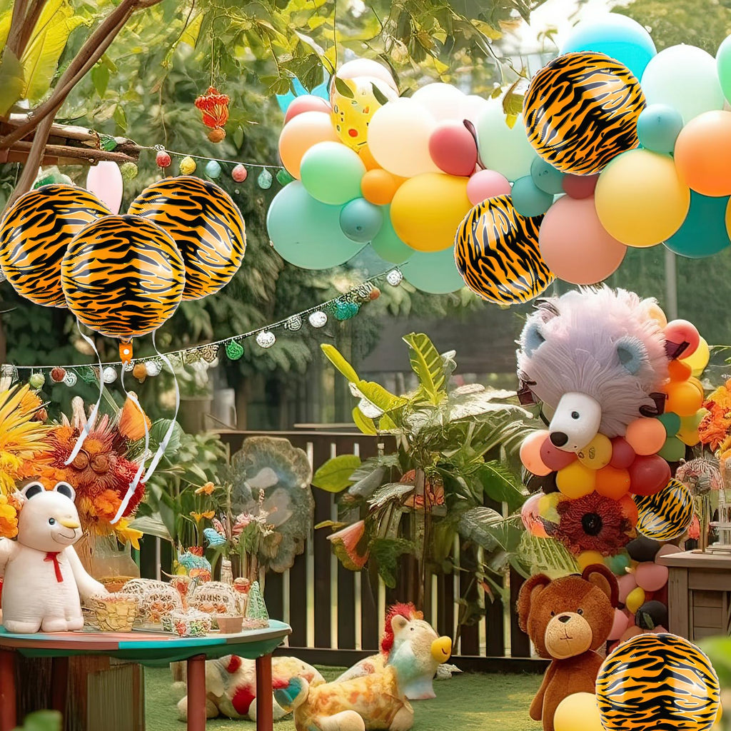 20 Pack 18-Inch Tiger Print Foil Balloons for Jungle Safari Birthday Party Decorations