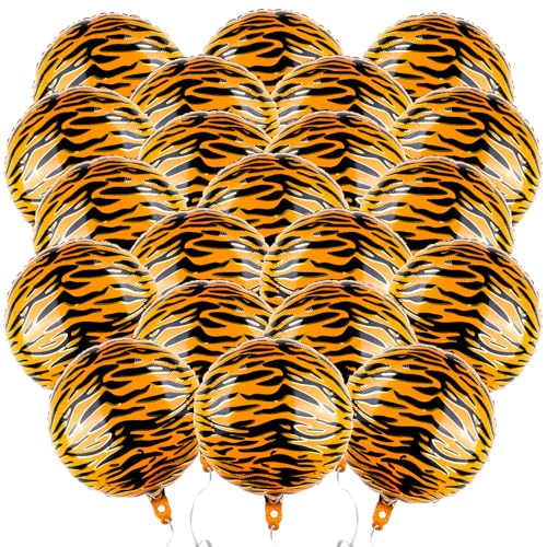 20 Pack 18-Inch Tiger Print Foil Balloons for Jungle Safari Birthday Party Decorations