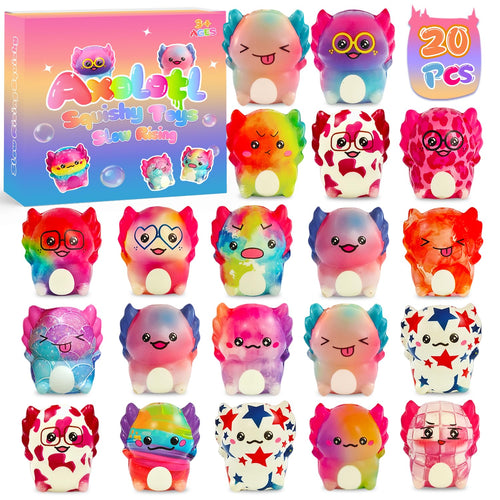 20-Pack Axolotl Squishy Toys – Slow Rising Fidget Favors for Kids, Classroom Prizes & Party Goodie Bags