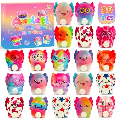 20-Pack Axolotl Squishy Toys – Slow Rising Fidget Favors for Kids, Classroom Prizes & Party Goodie Bags