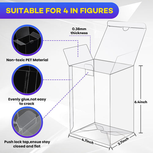 20 Pack Clear Pop Protectors for 4-Inch Funko Figures, 0.38mm PET Display Cases with Locking Tabs