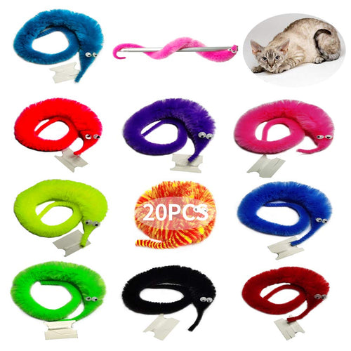 20 Pack Fuzzy Worm Toys on String – Bulk Party Favors with 10 Colors for Kids and Cats