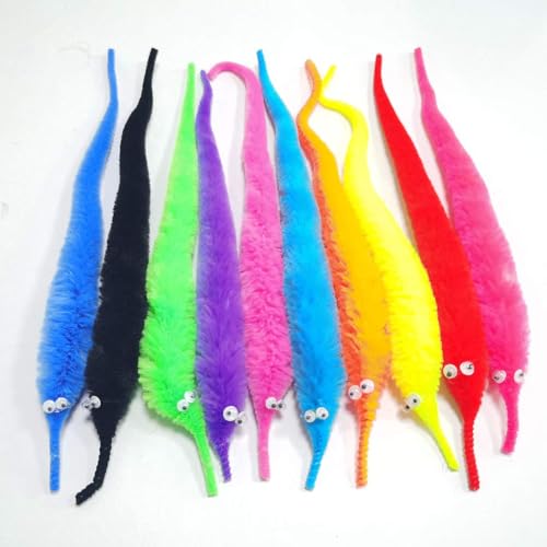 20 Pack Fuzzy Worm Toys on String – Bulk Party Favors with 10 Colors for Kids and Cats